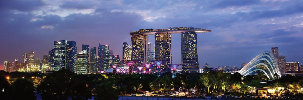 view of Singapore city skyline at dusk